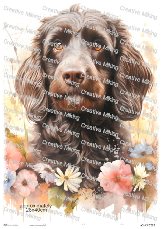 Cockapoo Dog Portrait Among Flowers Decoupage Paper | RP5273