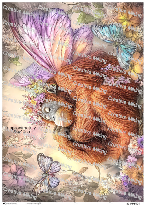Orangutan With Fairy Wings In Enchanted Woodland Scene Decoupage Paper | RP5604