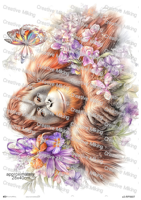 Orangutan Among Flowers Decoupage Rice Paper | RP5607
