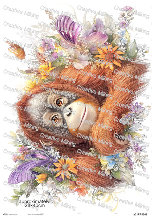 Orangutan Among Flowers Decoupage Paper | RP5609