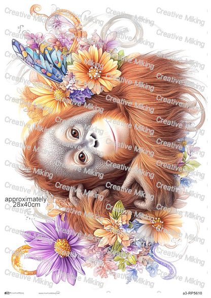 Orangutan Fairy Among Flowers Decoupage Paper | RP5610