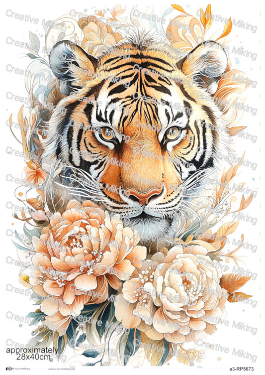 Tiger Among Flowers Decoupage Rice Paper | RP5673