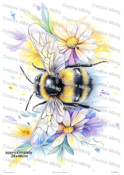 Bumblebee With Wildflowers Decoupage Rice Paper | RP5807