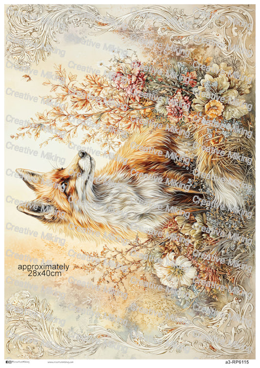 Fox Among Ornamental Florals Decoupage Paper | RP6115