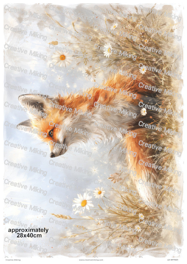 Fox in Meadow Among Wildflowers Decoupage Paper | RP7001