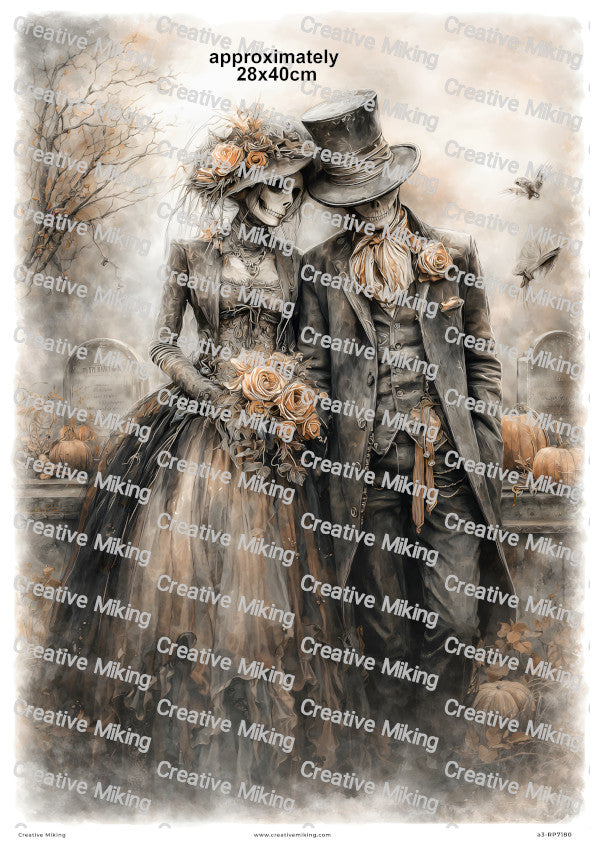 Gothic Skeleton Bride And Groom Decoupage Rice Paper | RP7180