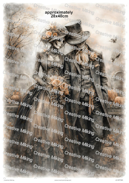 Gothic Skeleton Bride And Groom Decoupage Rice Paper | RP7180