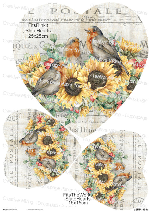 Robin Birds Among Sunflowers Decoupage Paper | RP1989c
