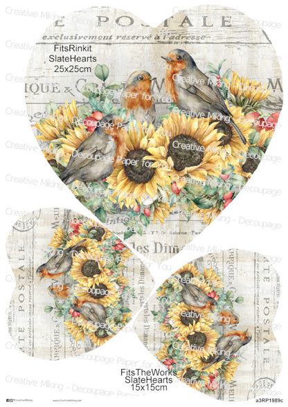 Robin Birds Among Sunflowers Decoupage Paper | RP1989c