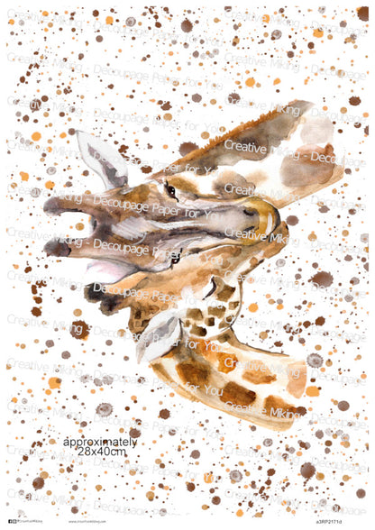 Giraffe Watercolor Splashes Decoupage Rice Paper | RP2171d
