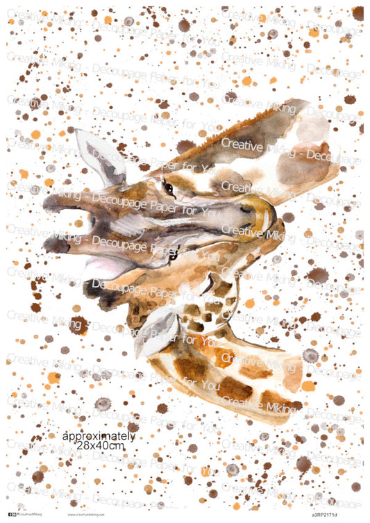 Giraffe Watercolor Splashes Decoupage Rice Paper | RP2171d
