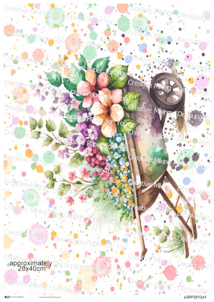 Wheelbarrow Floral Splashes Decoupage Paper | RP2512a1