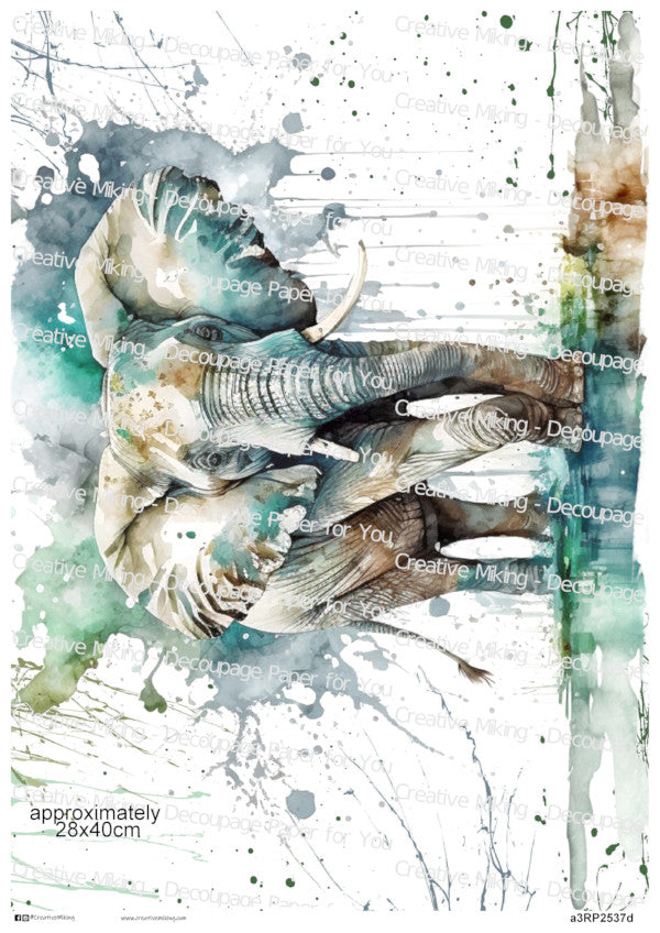 Elephant Watercolor Splash Decoupage Rice Paper | RP2537d
