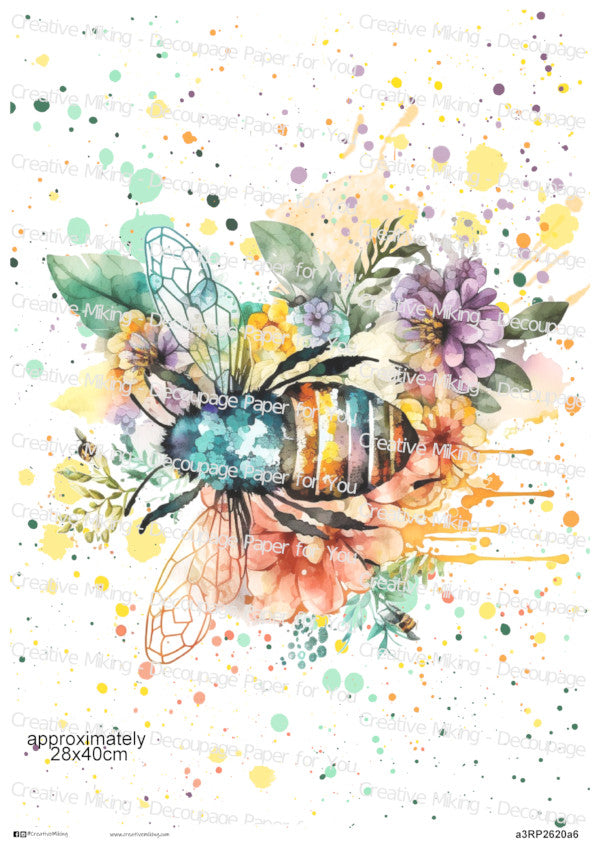 Bumblebee With Watercolor Splashes Decoupage Rice Paper | RP2620a6