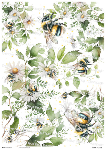 Bees Floral Pattern Decoupage Paper | RP2622a