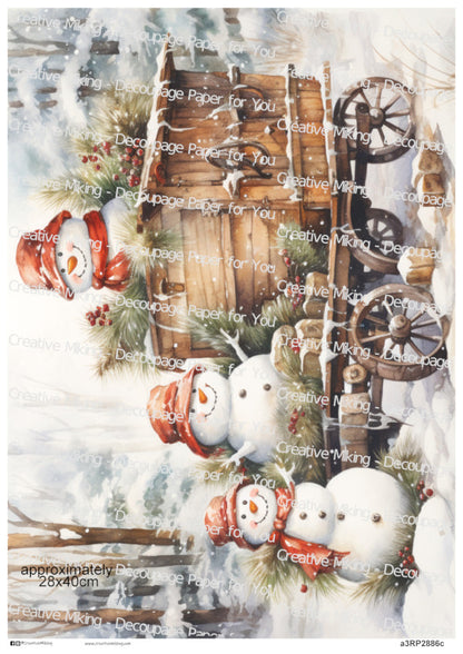 Snowman Family by Rustic Cart Christmas Decoupage Paper | RP2886c