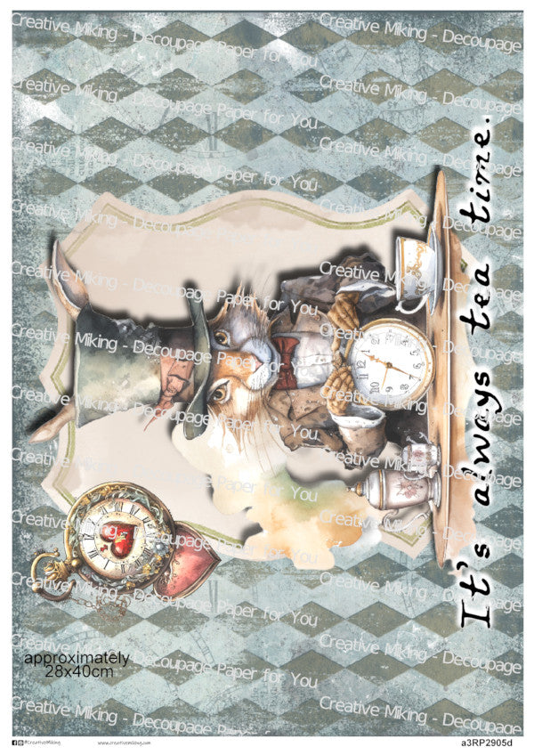 March Hare Quote Decoupage Paper – "It’s Always Tea Time" | RP2905d