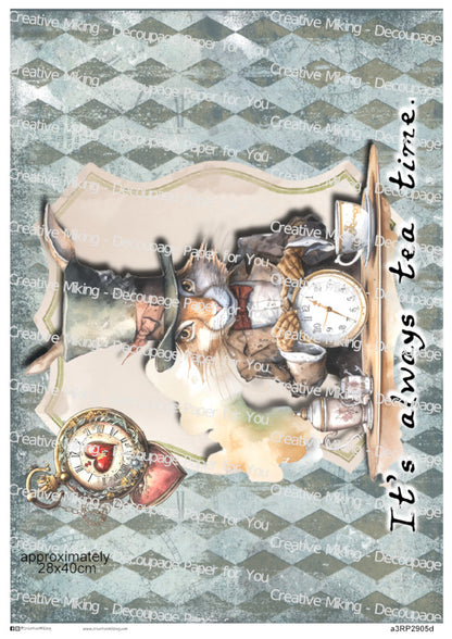 March Hare Quote Decoupage Paper – "It’s Always Tea Time" | RP2905d