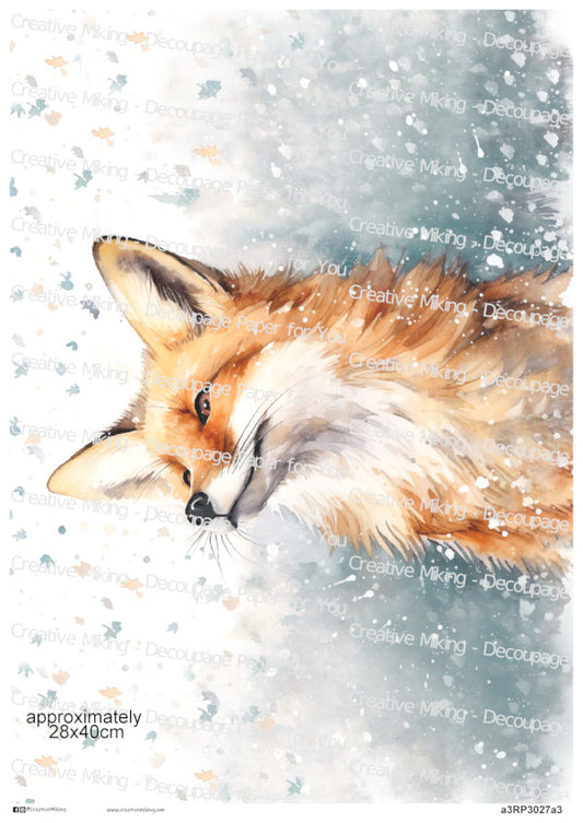 Red Fox Among Falling Snow Christmas Decoupage Rice Paper | RP3027a3