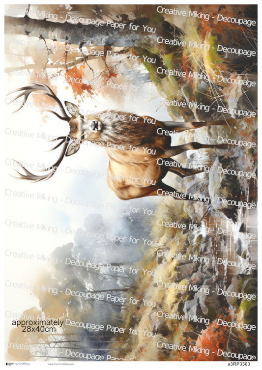 Stag Deer in Forest Decoupage Paper | RP3363