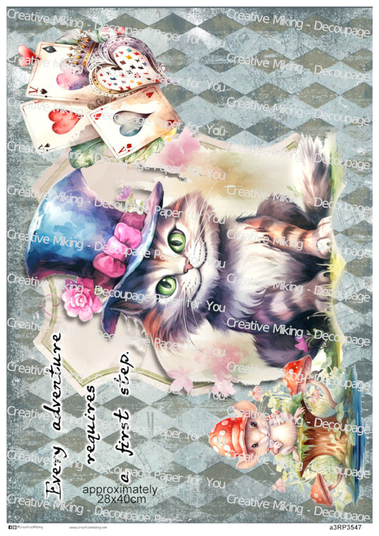 Cheshire Cat Quote Decoupage Paper – “Every Adventure Requires A First Step” | RP3547