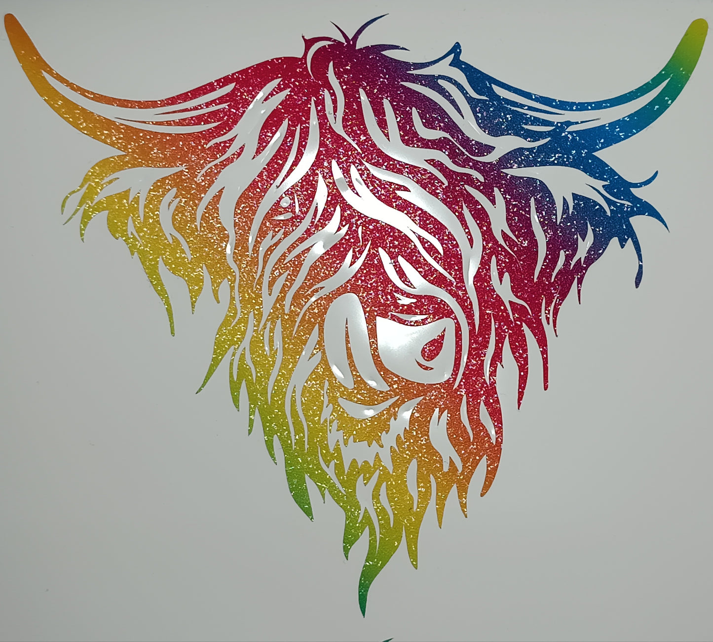 Vinyl Decal - Diagonal Rainbow Highland Cow