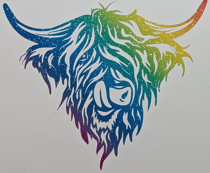 Vinyl Decal - Diagonal Rainbow Highland Cow