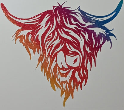 Vinyl Decal - Diagonal Rainbow Highland Cow