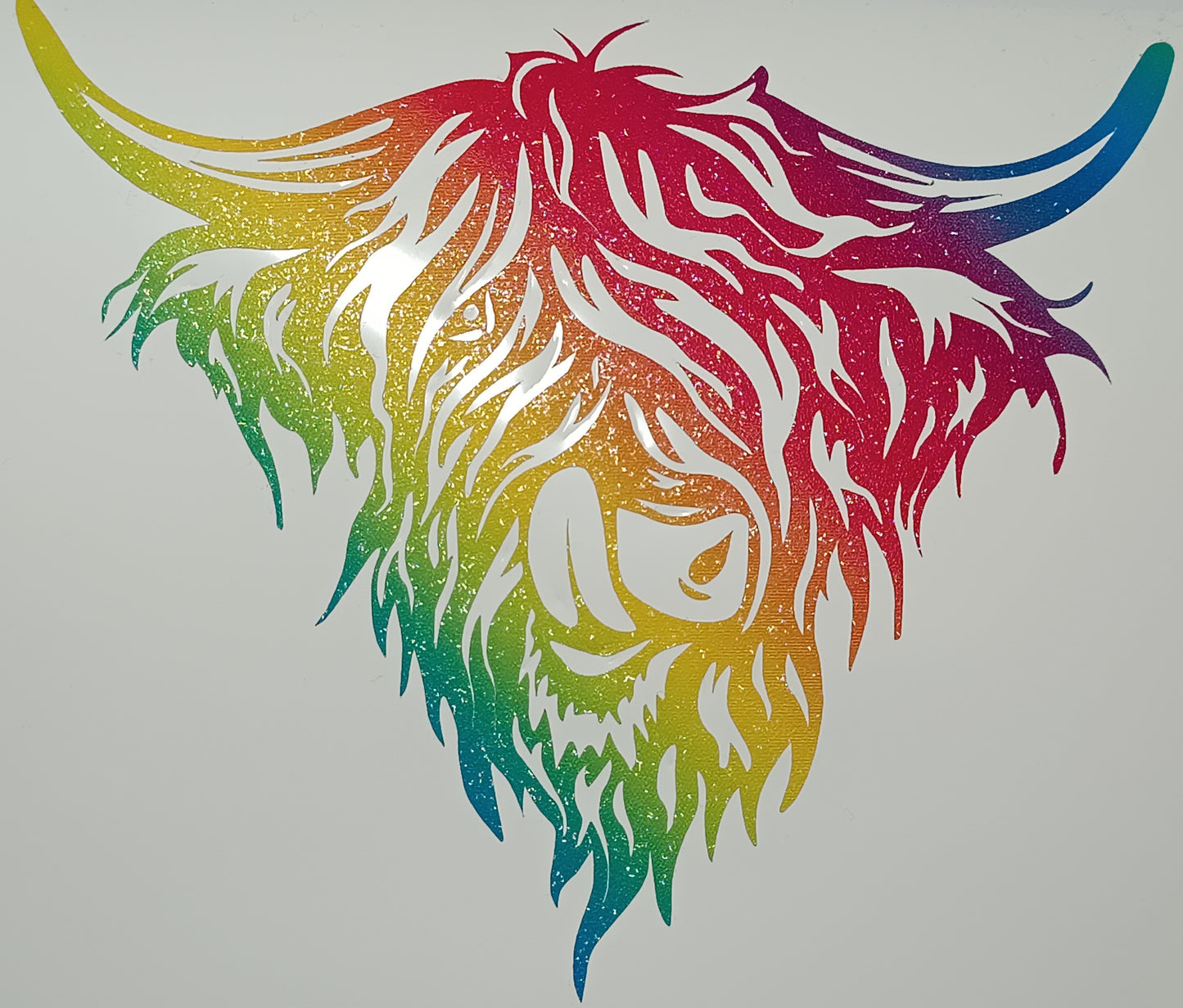 Vinyl Decal - Diagonal Rainbow Highland Cow