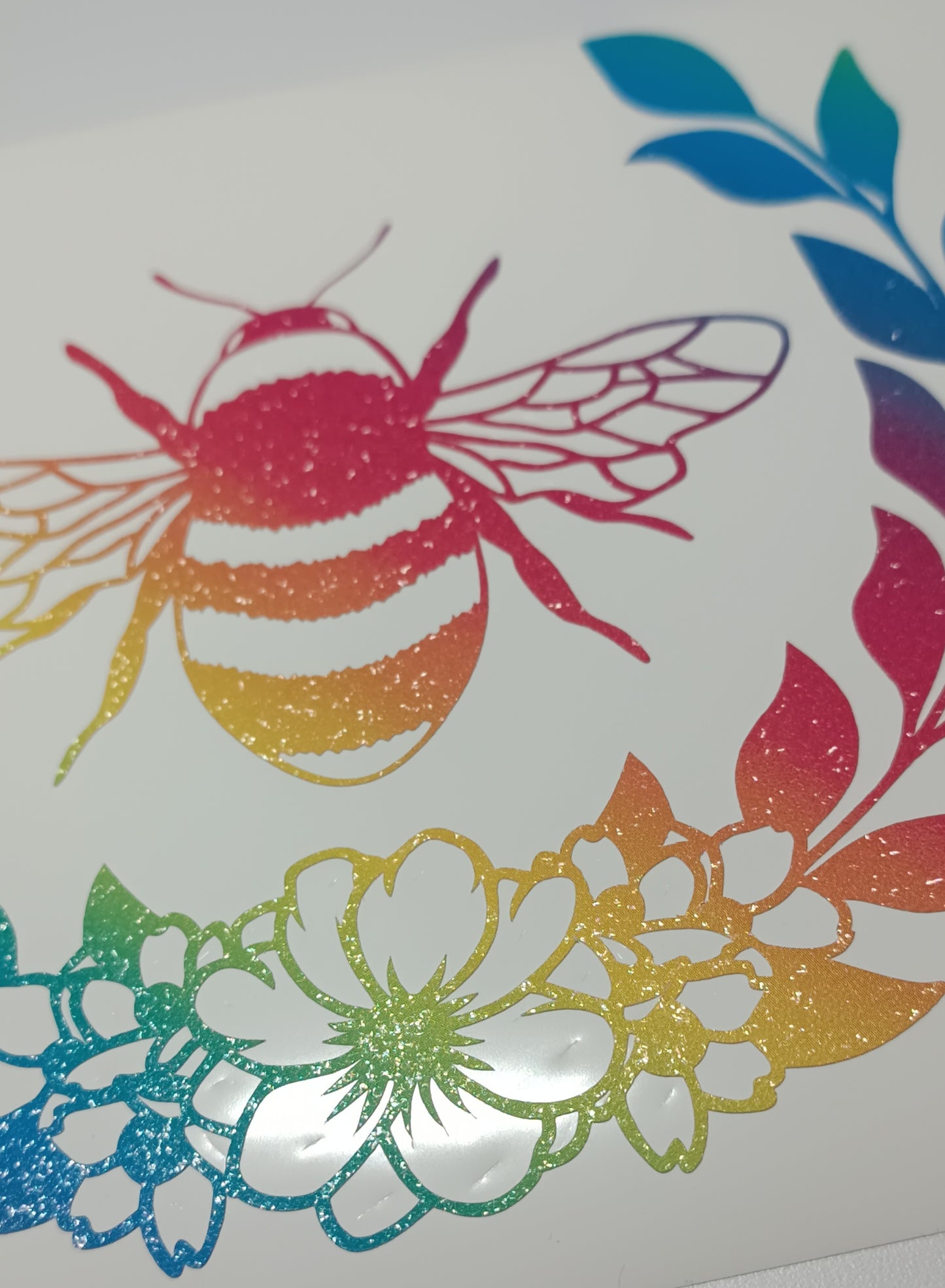 Vinyl Decal - Diagonal Rainbow Bee with Laurels wreath