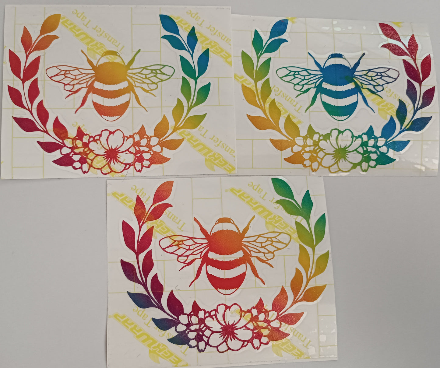 Vinyl Decal - Diagonal Rainbow Bee with Laurels wreath