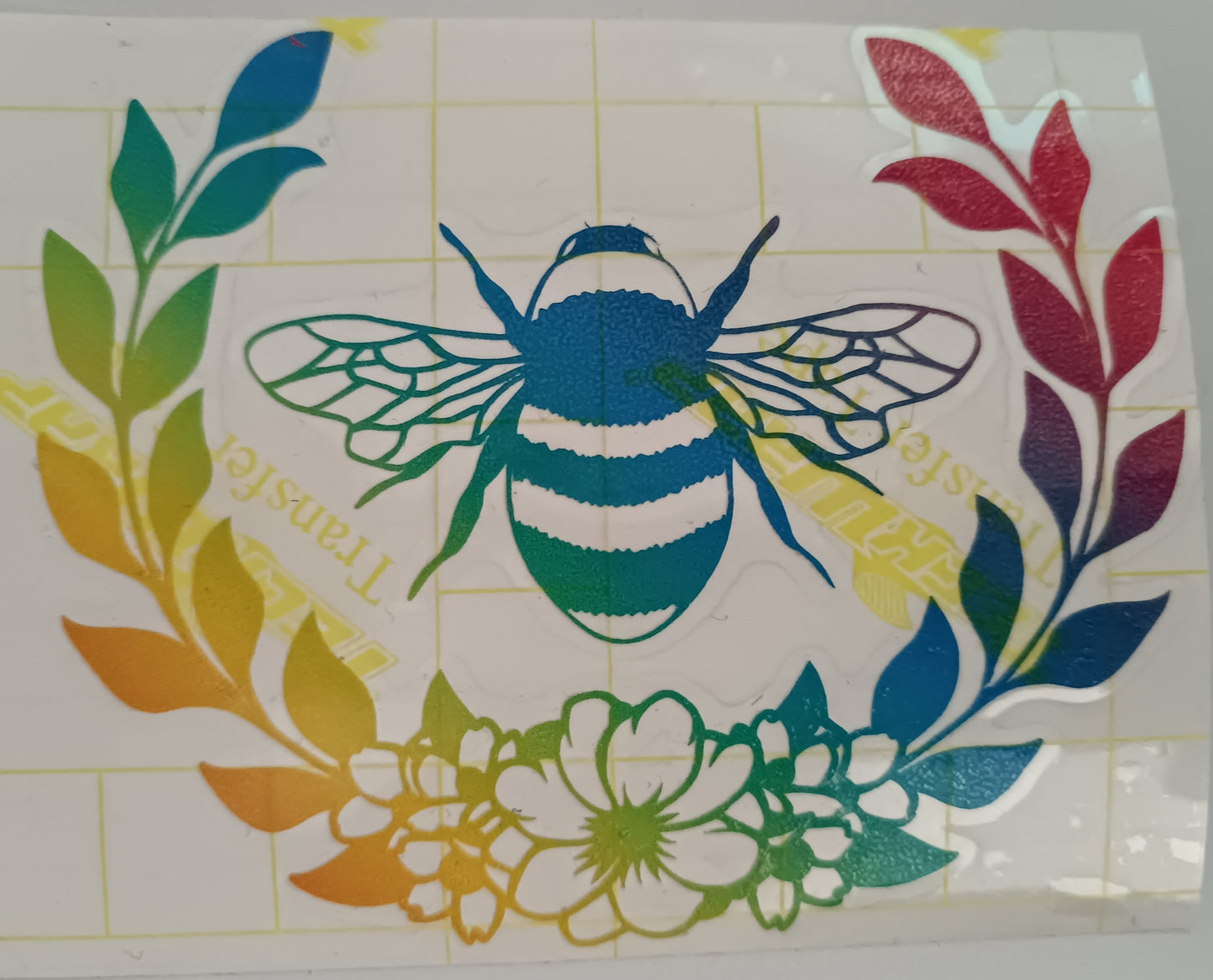 Vinyl Decal - Diagonal Rainbow Bee with Laurels wreath