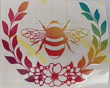 Vinyl Decal - Diagonal Rainbow Bee with Laurels wreath