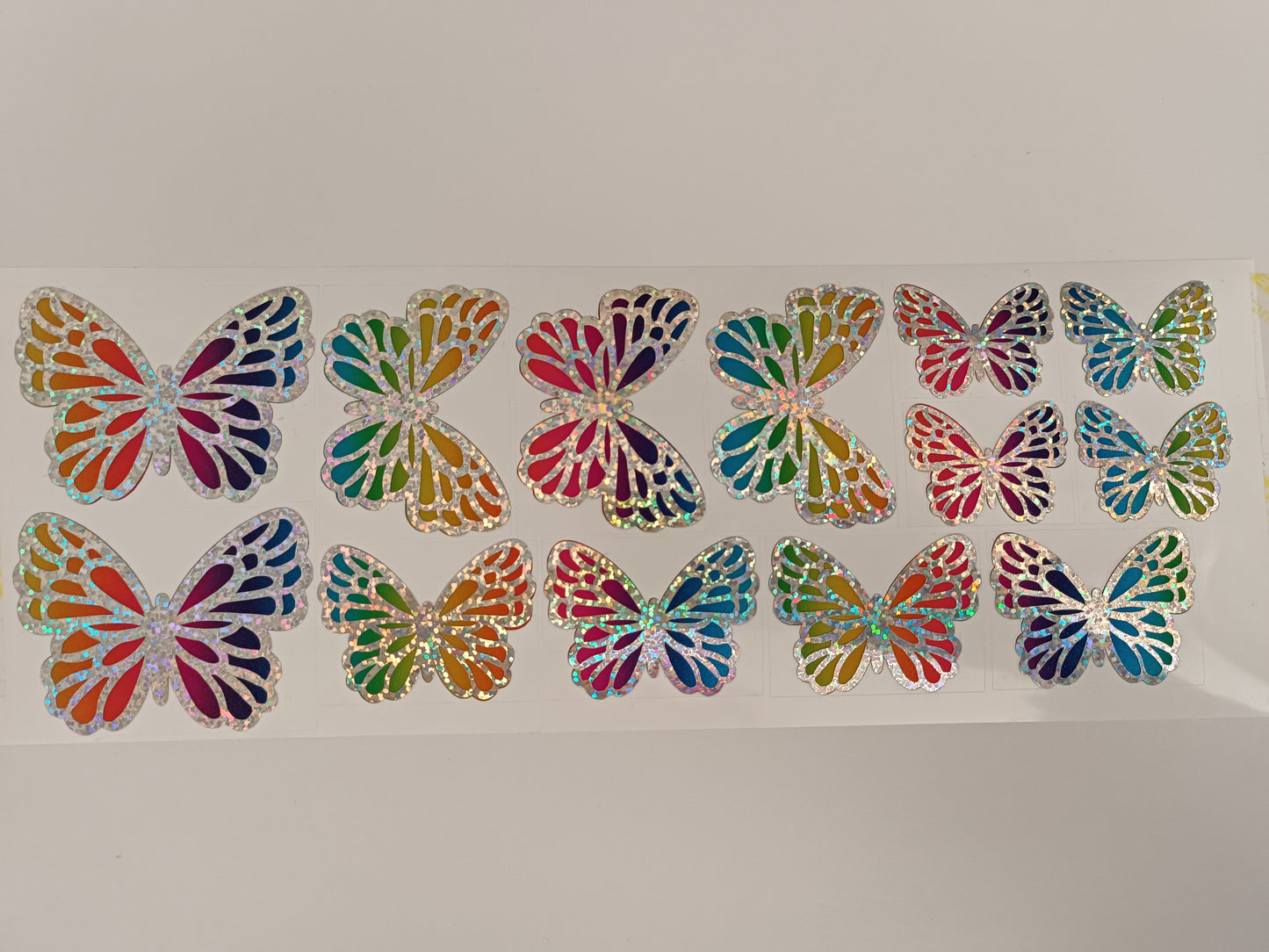 Vinyl Decal - Diagonal Galaxy Rainbow & Silver Holographic Butterflies