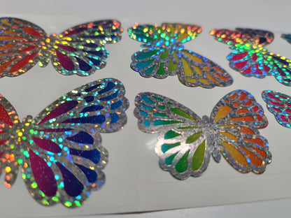 Vinyl Decal - Diagonal Galaxy Rainbow & Silver Holographic Butterflies