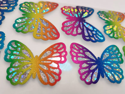 Vinyl Decal - Diagonal Galaxy Rainbow & Silver Holographic Butterflies