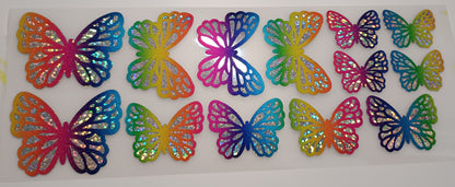 Vinyl Decal - Diagonal Galaxy Rainbow & Silver Holographic Butterflies