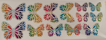 Vinyl Decal - Diagonal Galaxy Rainbow & Silver Holographic Butterflies